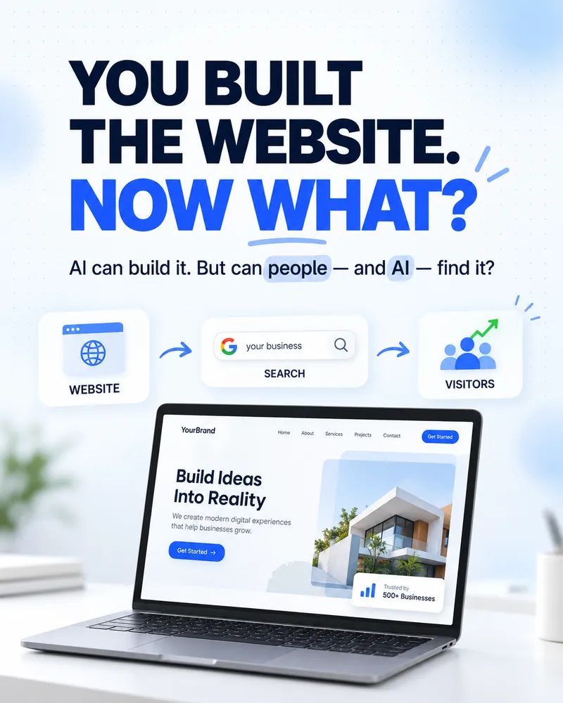 You built the website — now what? AI can build it, but can people and AI find it? Website, search, visitors