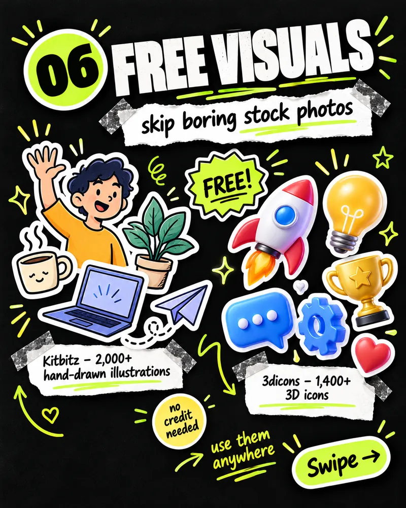 Free visuals — Kitbitz hand-drawn illustrations and 3dicons 3D icons