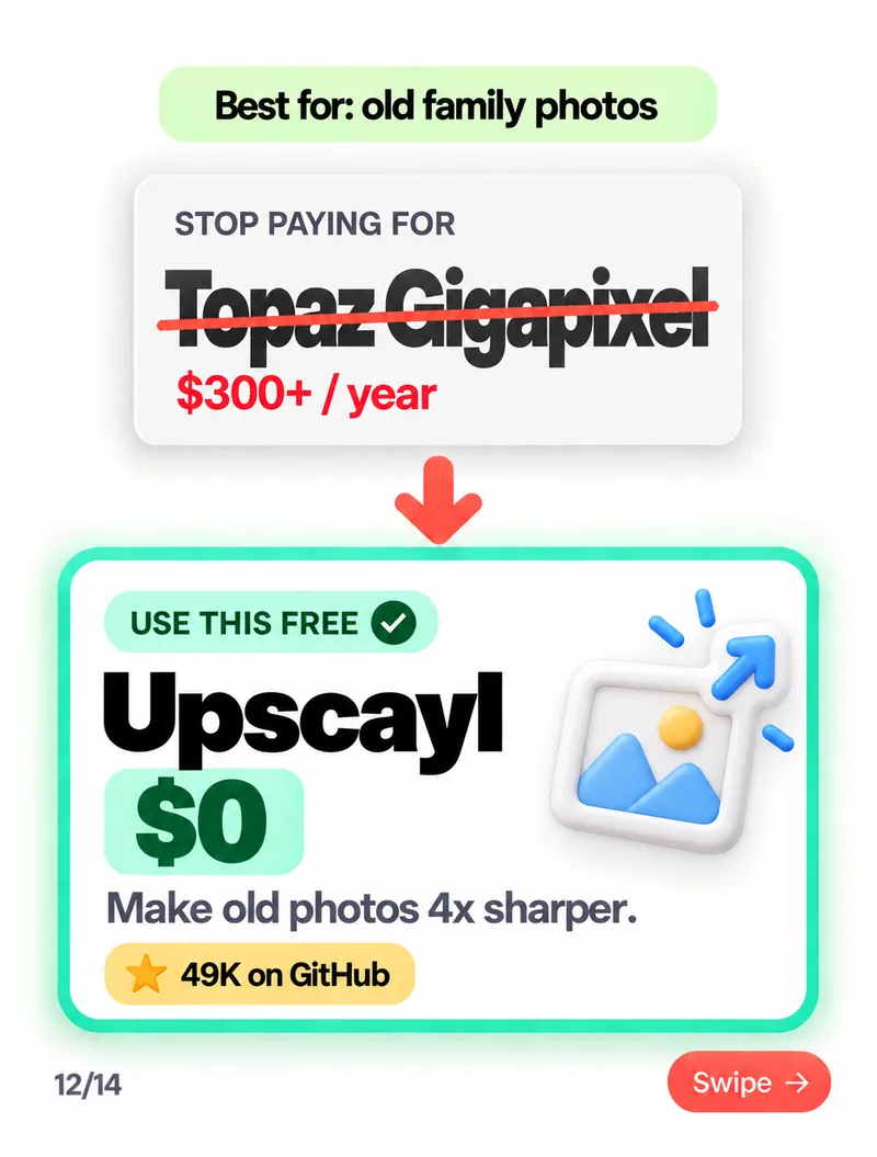 Stop paying for Topaz Gigapixel ($300+/year) — use Upscayl free: make old photos 4x sharper