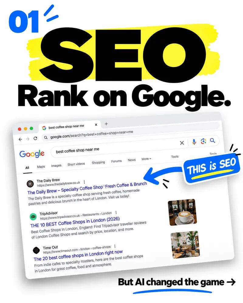 SEO — rank on Google: a classic list of search results