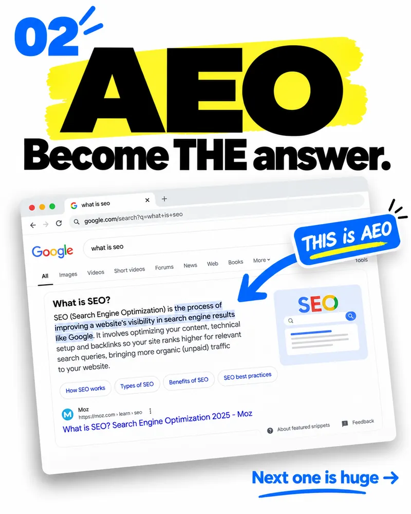 AEO — become the answer: Google shows a direct answer box above the results